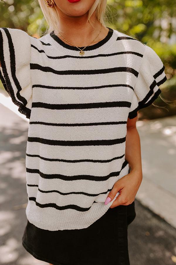Sweet Charmer Knit Stripe Top in White Product Image
