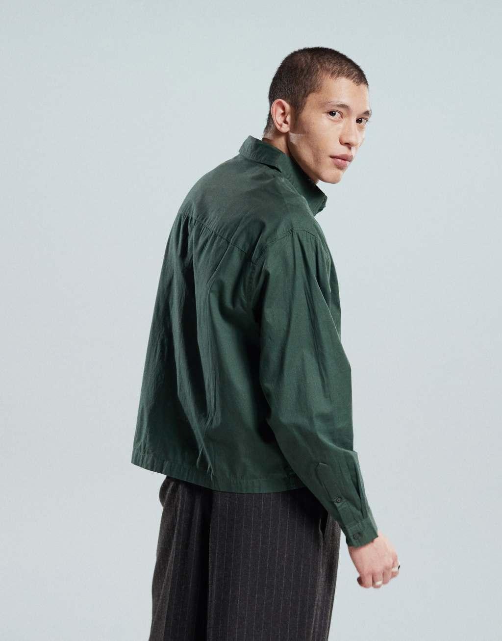 ASOS DESIGN boxy oversized shirt with chest embroidery in green Product Image