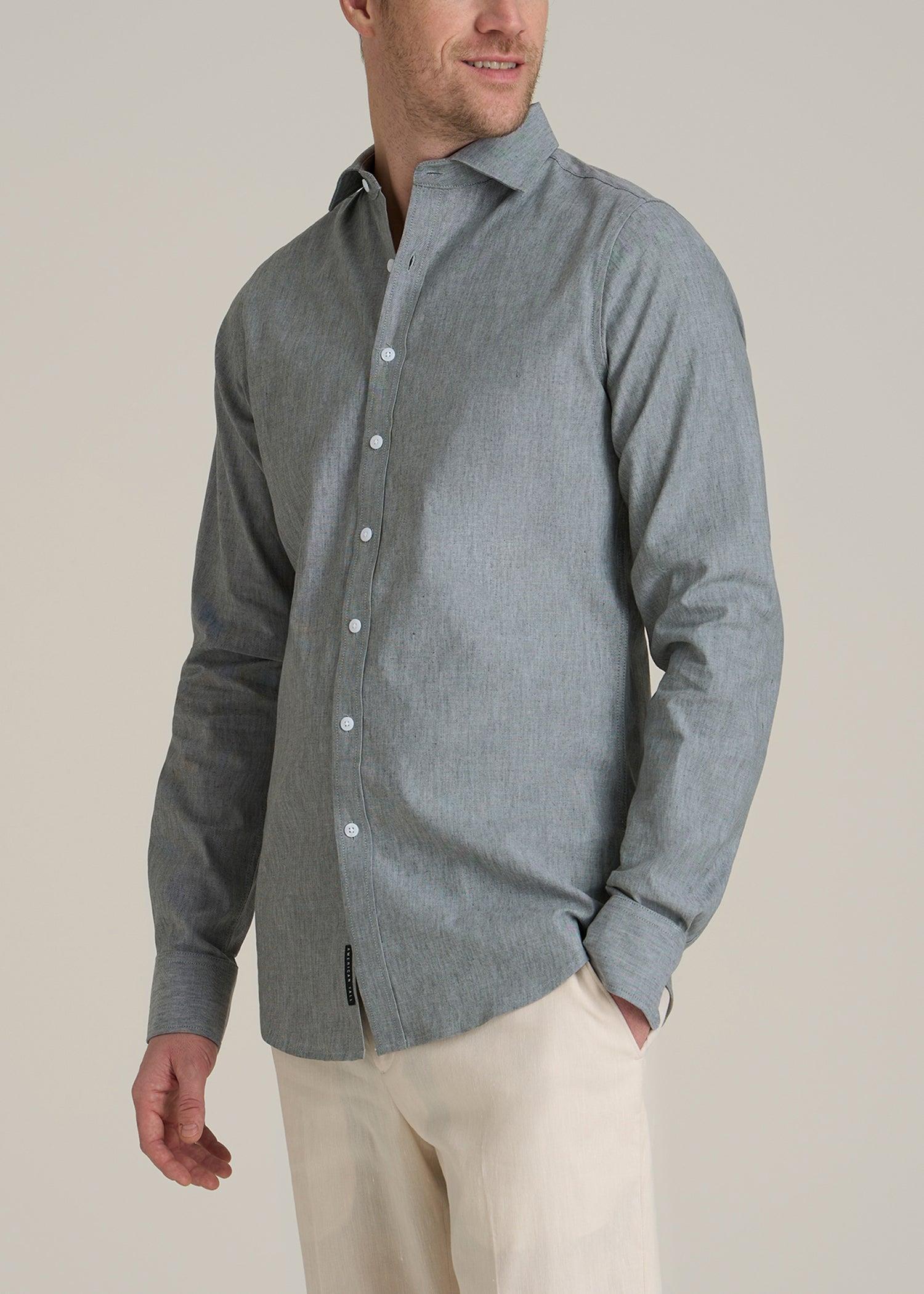 Stretch Linen Dress Shirt for Tall Men in Evergreen Mix Product Image