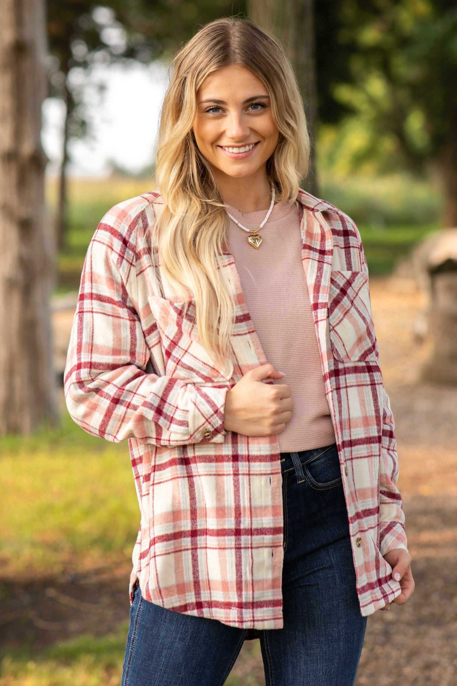 Blush and Taupe Plaid Button Up Top Product Image