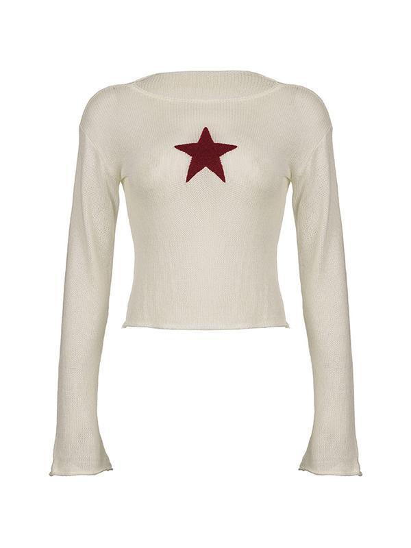 Star Crochet Knit Cropped Knit Top Product Image
