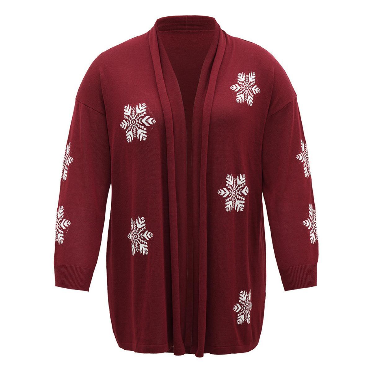 Plus Size Supersoft Essentials Snowflake Lapel Collar Cardigan Scarlet Women Casual Loose Long Sleeve Festival-Christmas Cardigans BloomChic 10/M Product Image