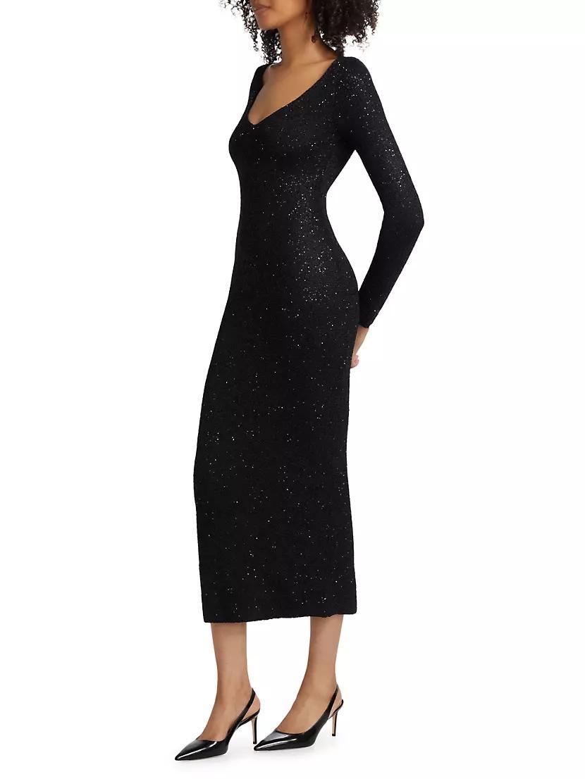 Sequin Knit V-Neck Midi-Dress Product Image