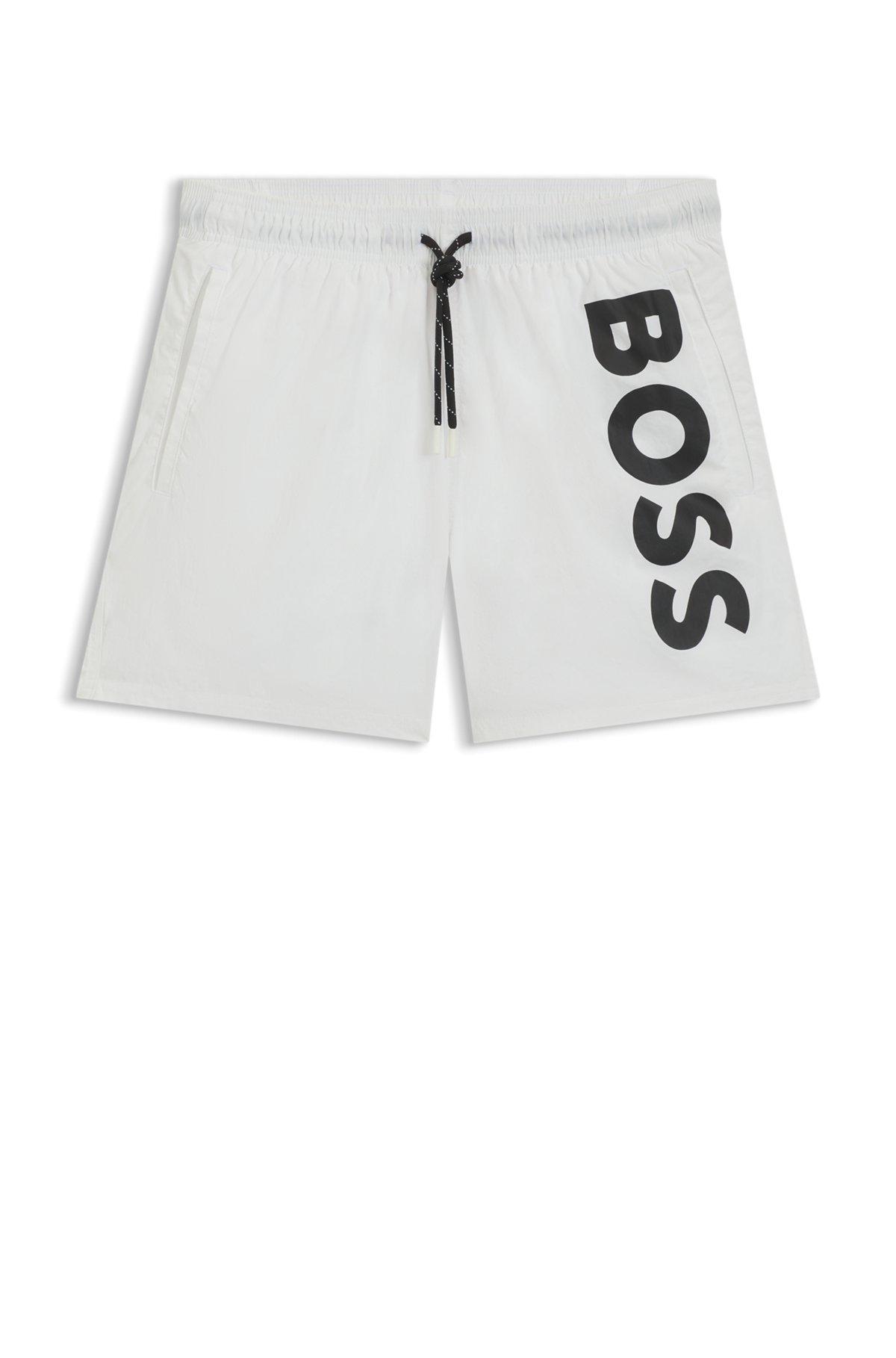 BOSS - Contrast-logo swim shorts in quick-drying fabric - White Product Image