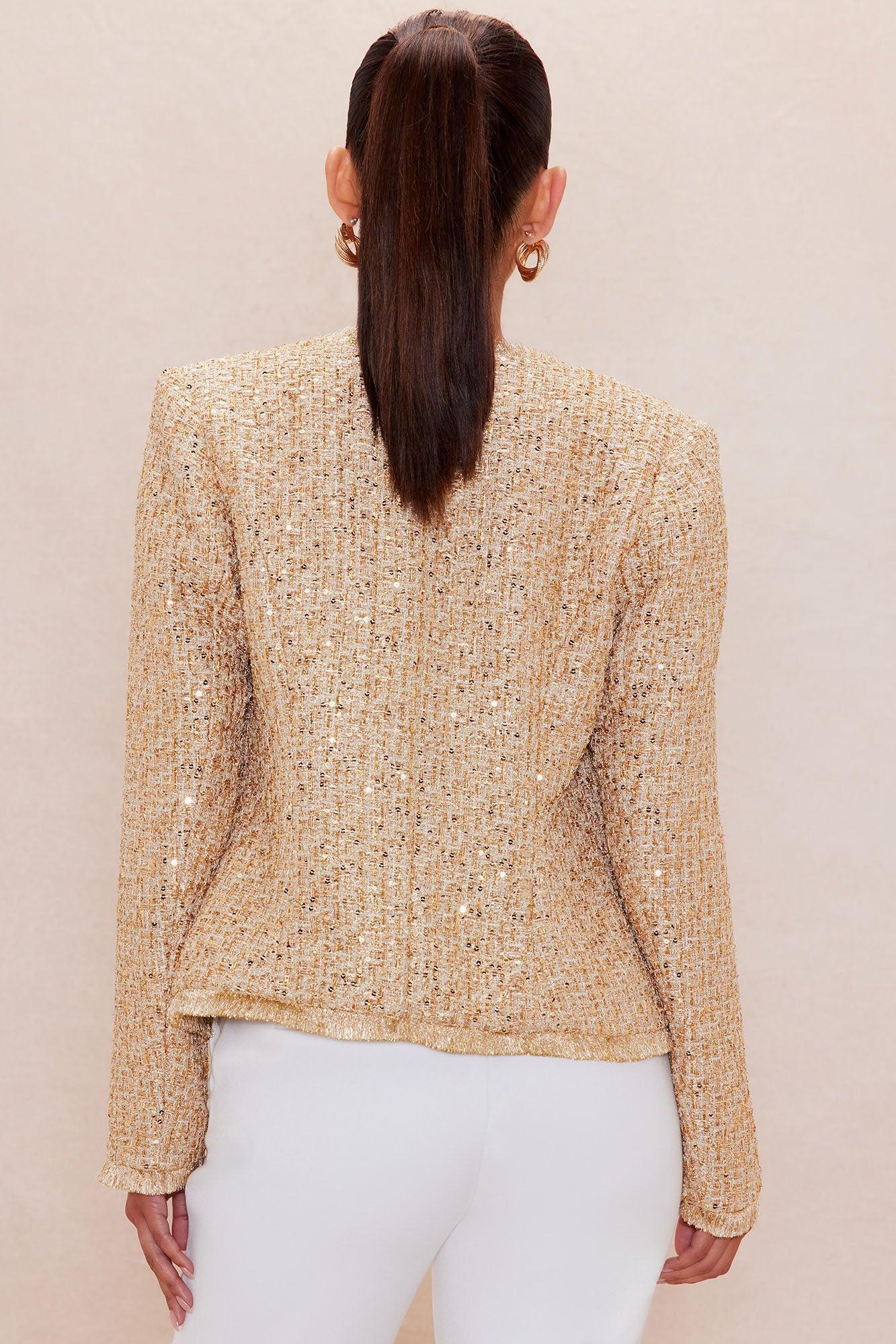 Angelica Fringe Tweed Jacket - Gold Product Image