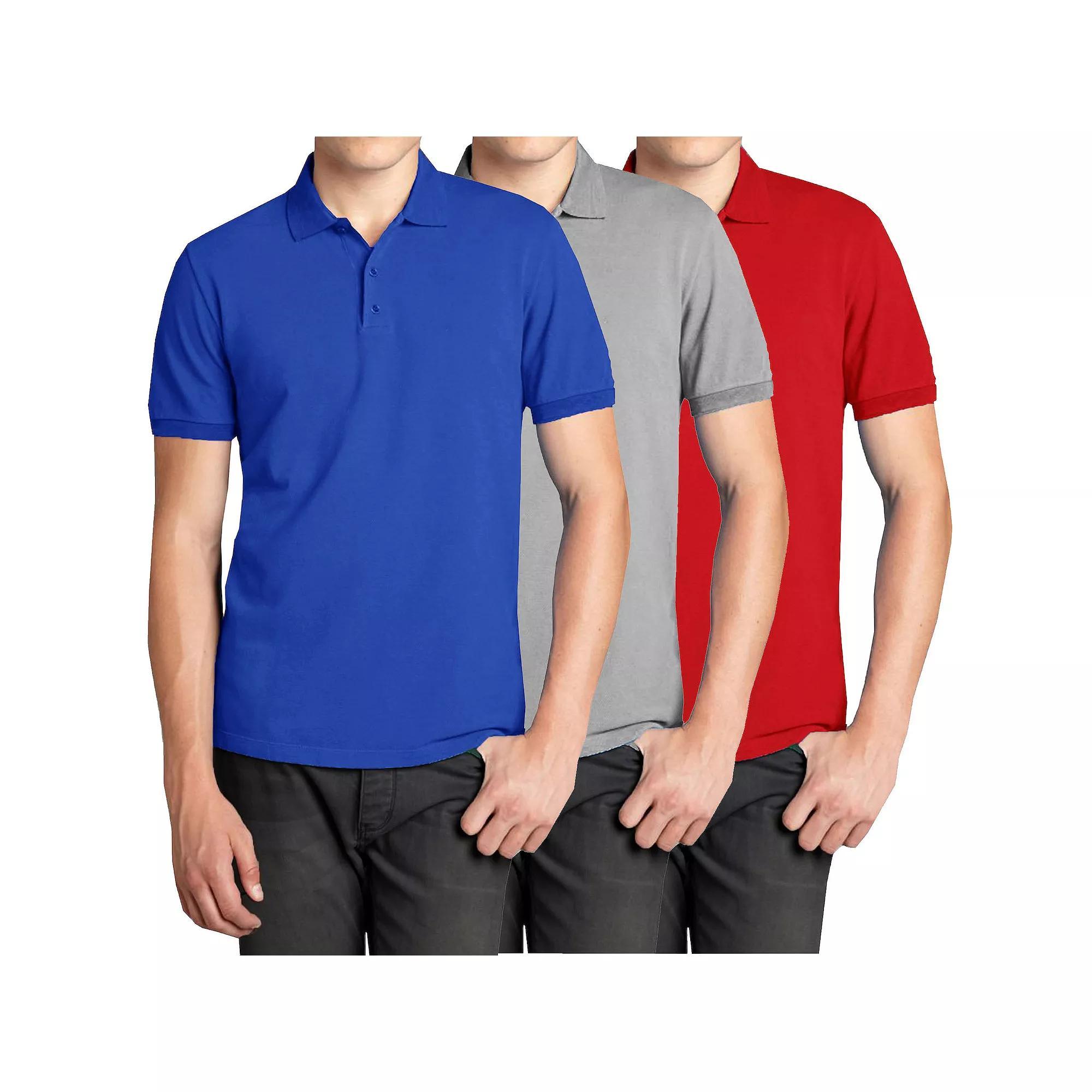 Men's Galaxy 3-Pack Pique Polos, Size: Small, Royal Gray Red Product Image