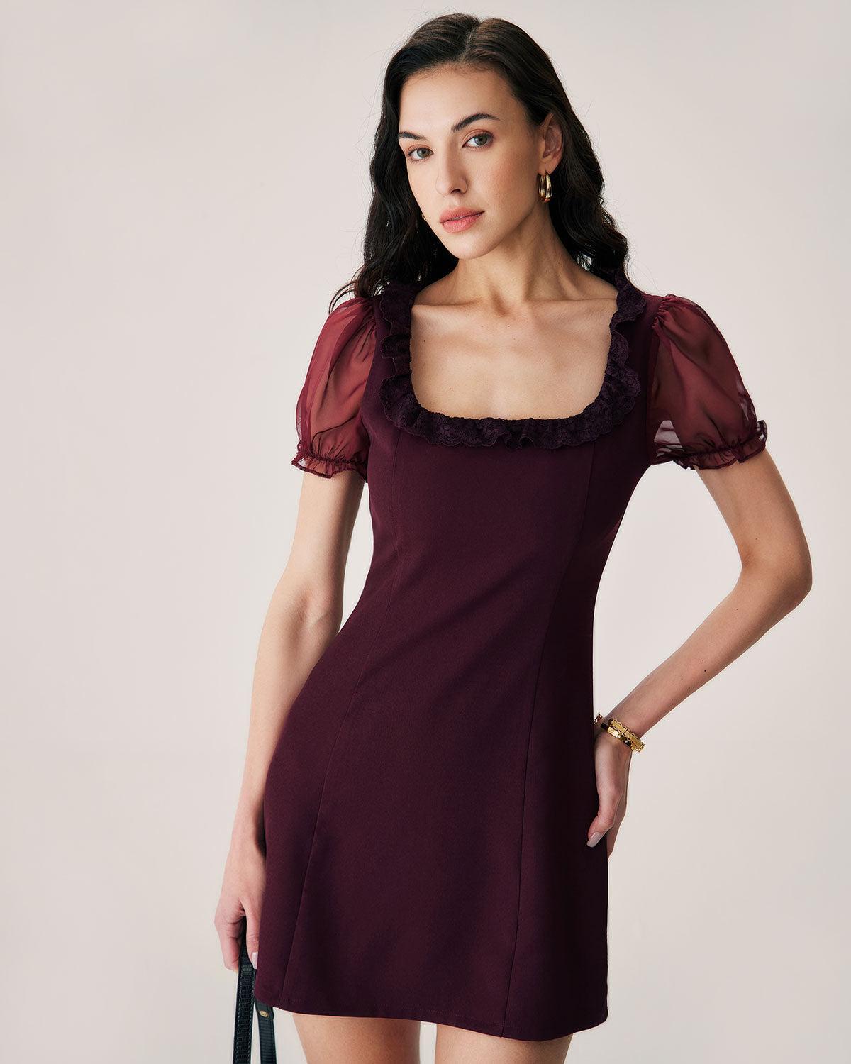 Red Lace Splicing Mini Dress Product Image
