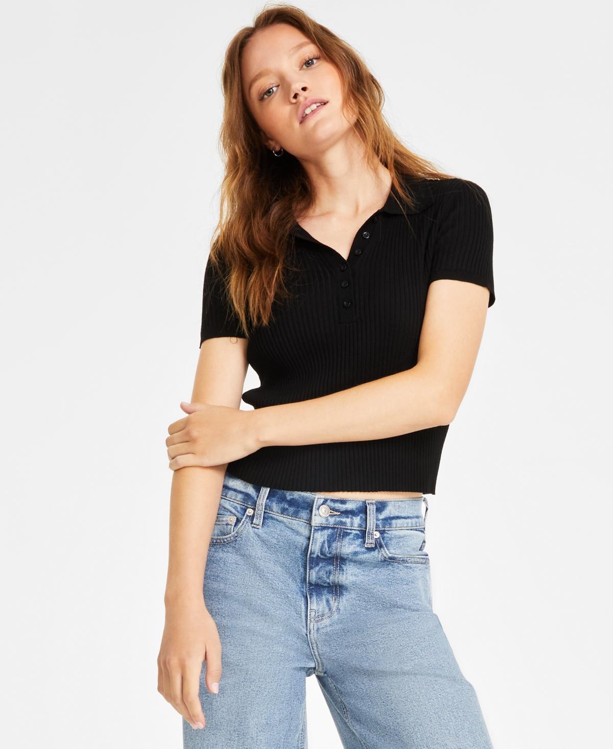 Calvin Klein Jeans Womens Ribbed Short-Sleeve Polo Shirt Product Image