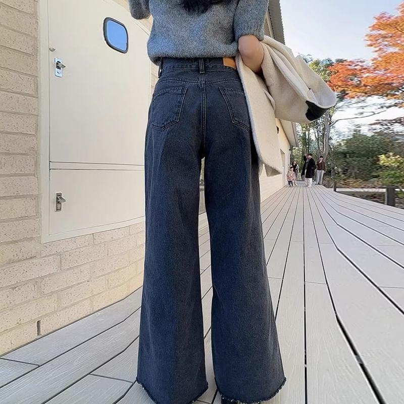 High Rise Fray Wide Leg Jeans Product Image