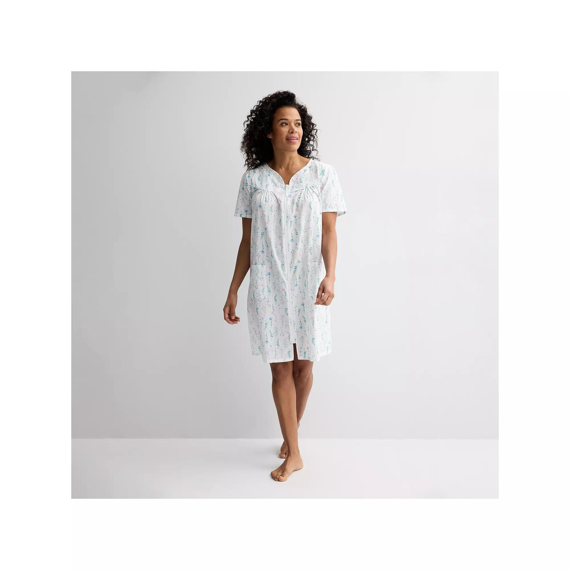 Women's Croft & Barrow® Woven Zip Short Robe, Size: Large, Breezy Blossoms Product Image