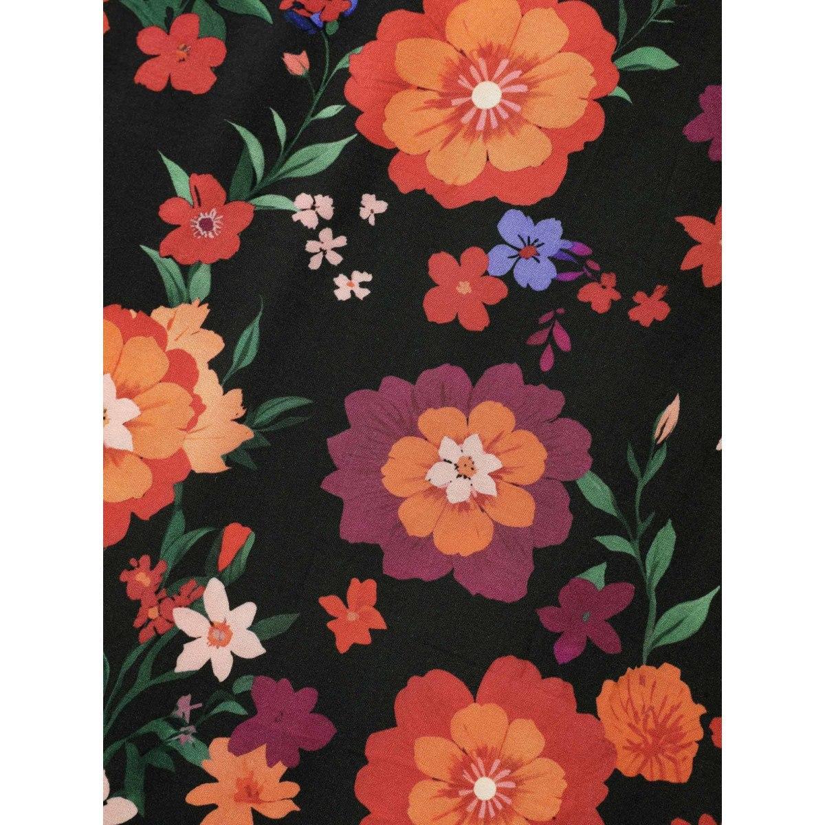 Plus Size Colorful Floral Print V-Neck Midi Dress Black Women V-neck Sleeveless Curvy BloomChic 28/5X Product Image
