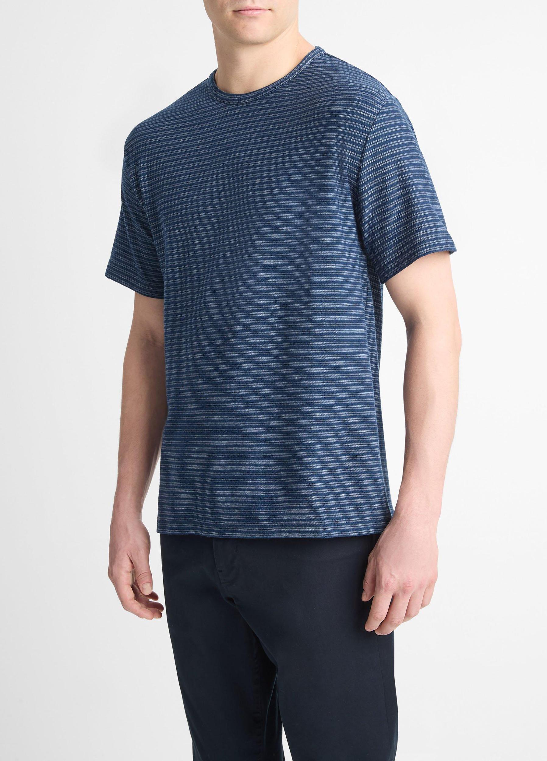 Mens Plaited Stripe Pima Cotton Crew Neck T-Shirt, Midnight Sky/blue Cloud, Size M Vince Product Image