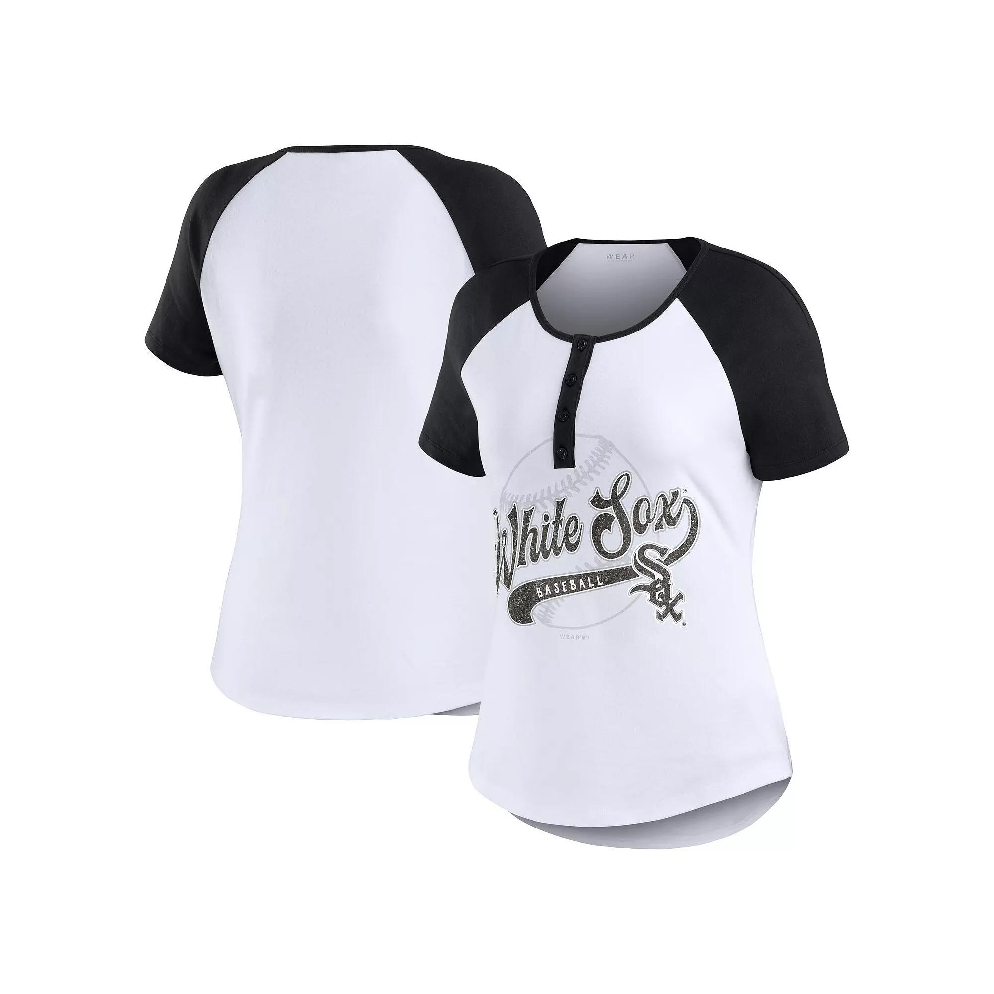 Women's WEAR by Erin Andrews White/Black Chicago White Sox Henley Raglan T-Shirt, Size: XS Product Image