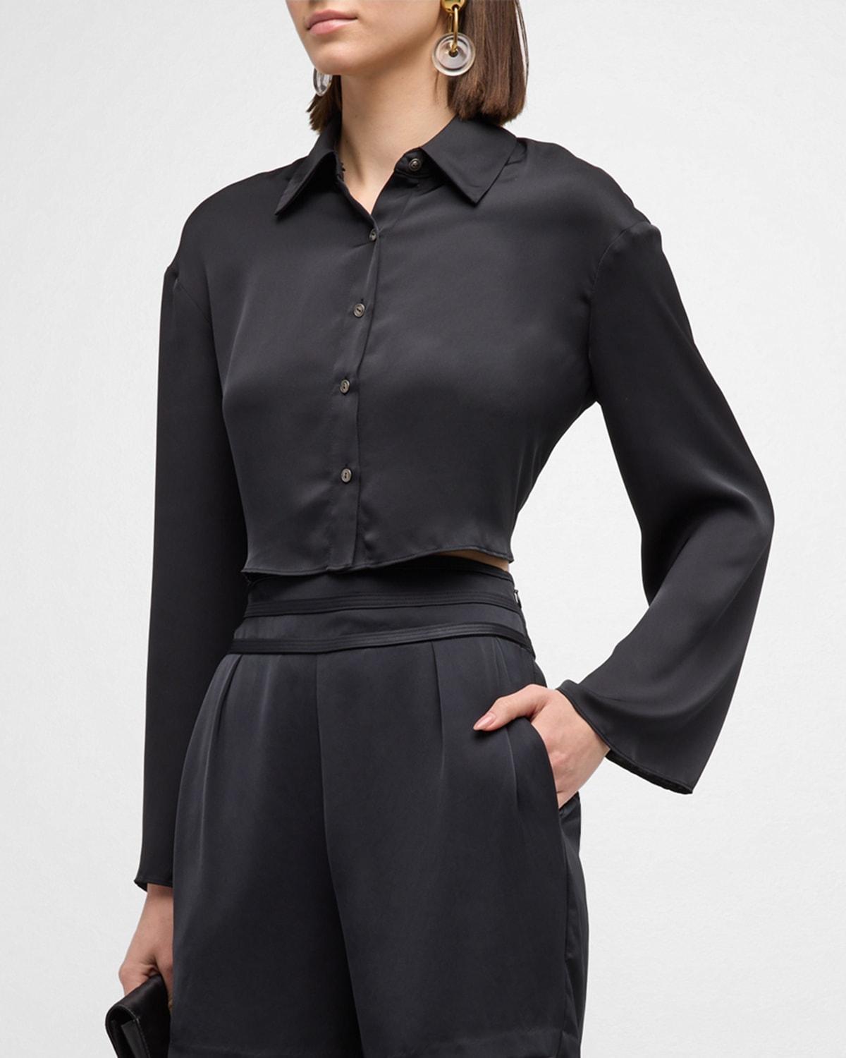 Womens Skyla Satin Crop Shirt Product Image