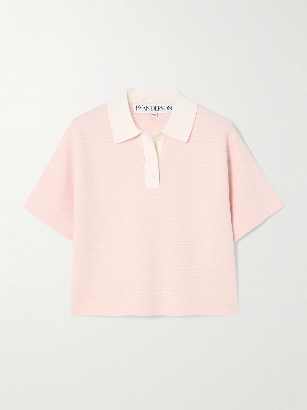 JW ANDERSON Cropped Knitted Polo Top In Pink Product Image