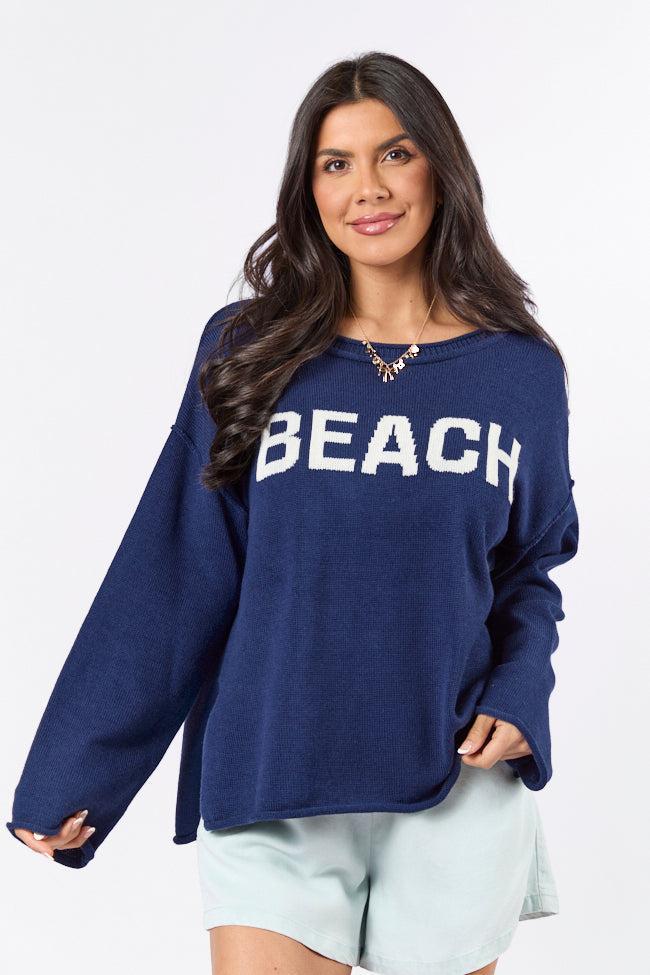 Beach Navy Crew Neck Sweater SALE Product Image