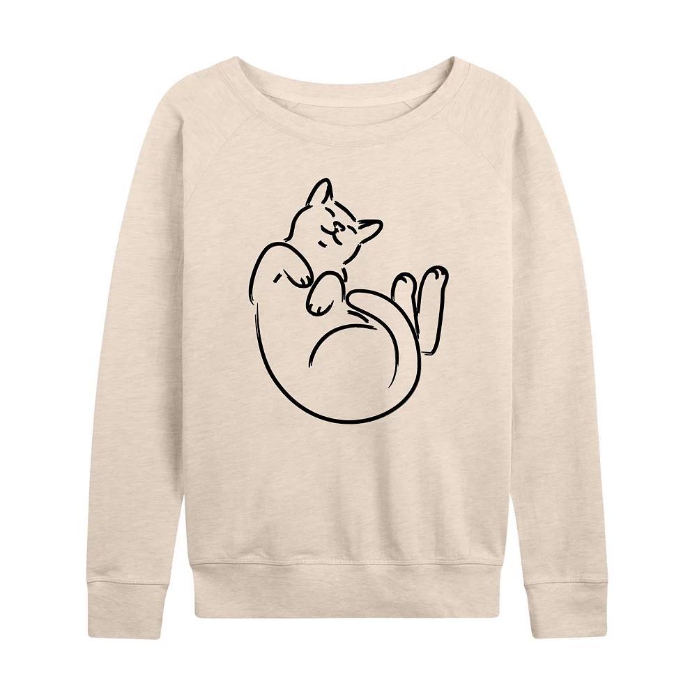 Womens Linework Cat French Terry Long Sleeve Tee, Girls Product Image