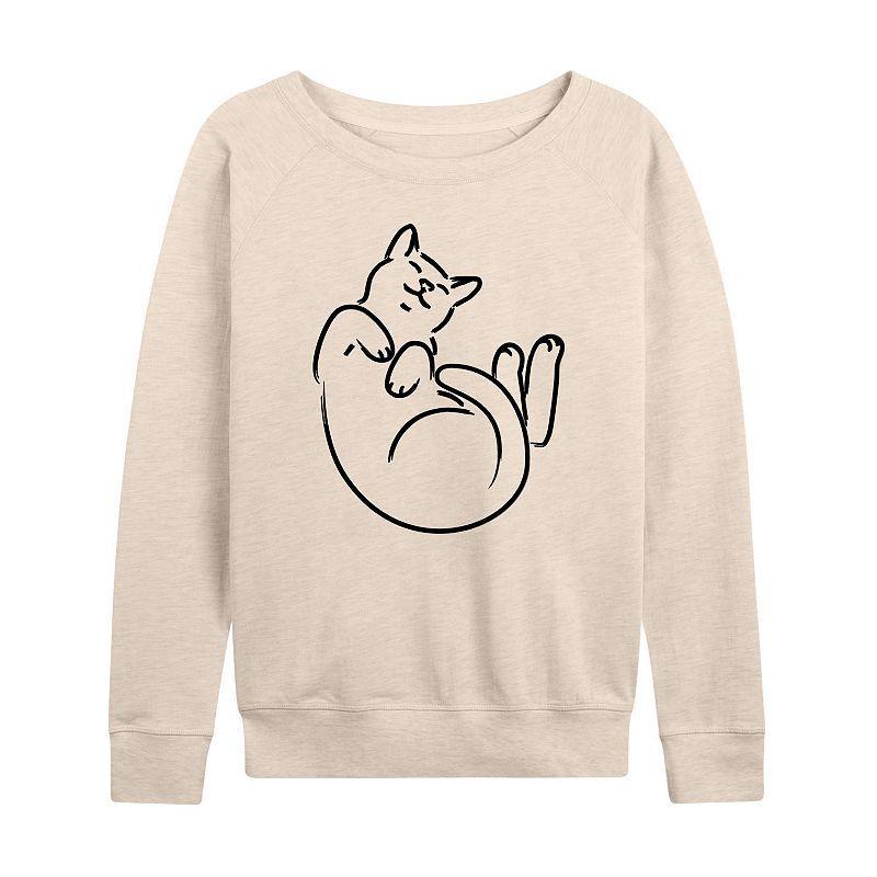 Womens Linework Cat French Terry Long Sleeve Tee, Girls Product Image