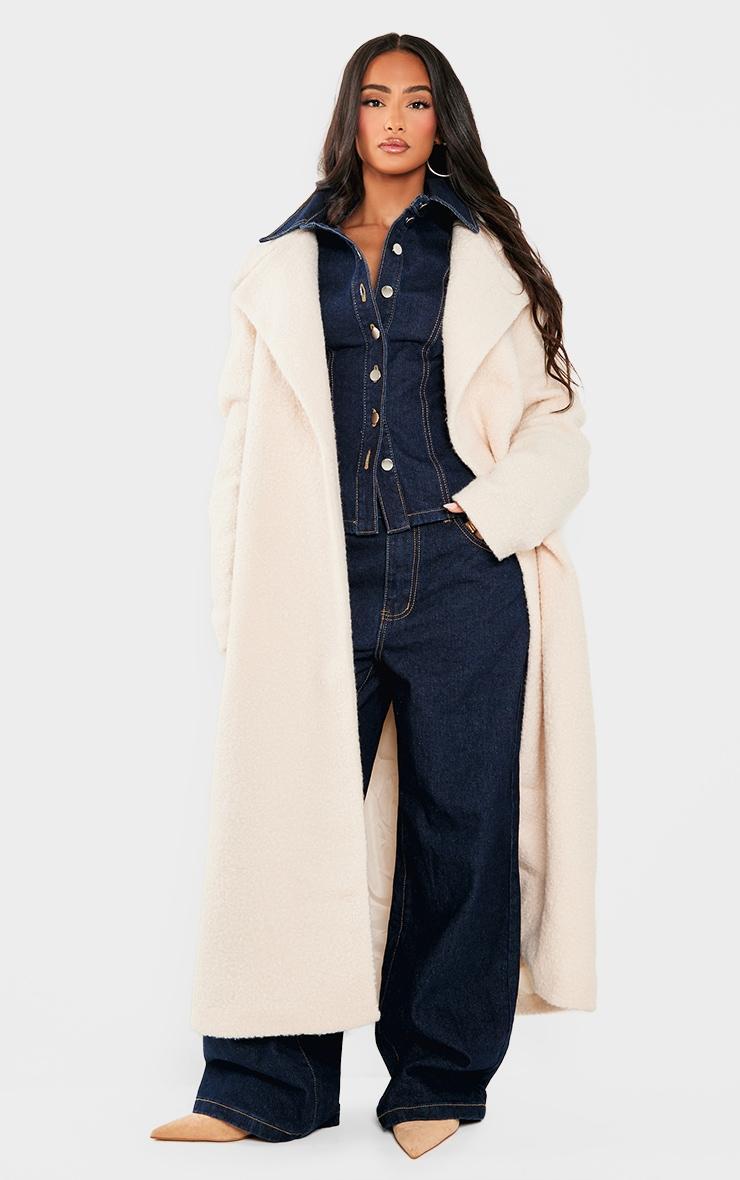 Petite Cream Borg Maxi Coat Product Image