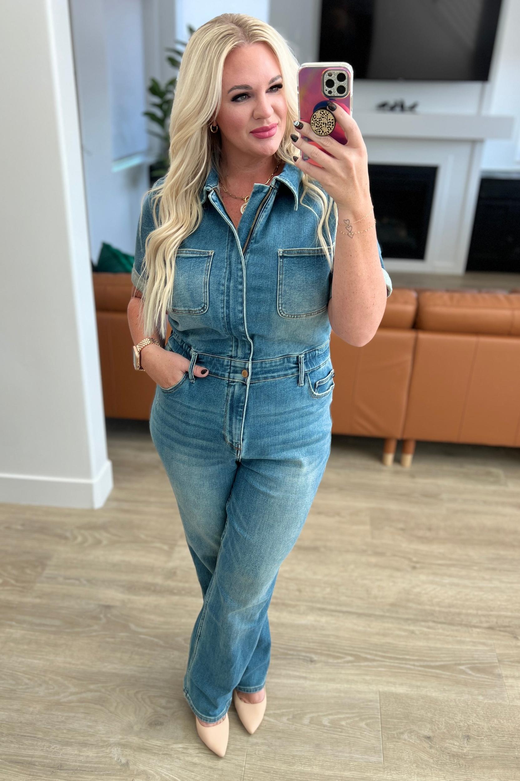 Sylvia Short Sleeve Denim Jumpsuit (Online Exclusive) Female Product Image