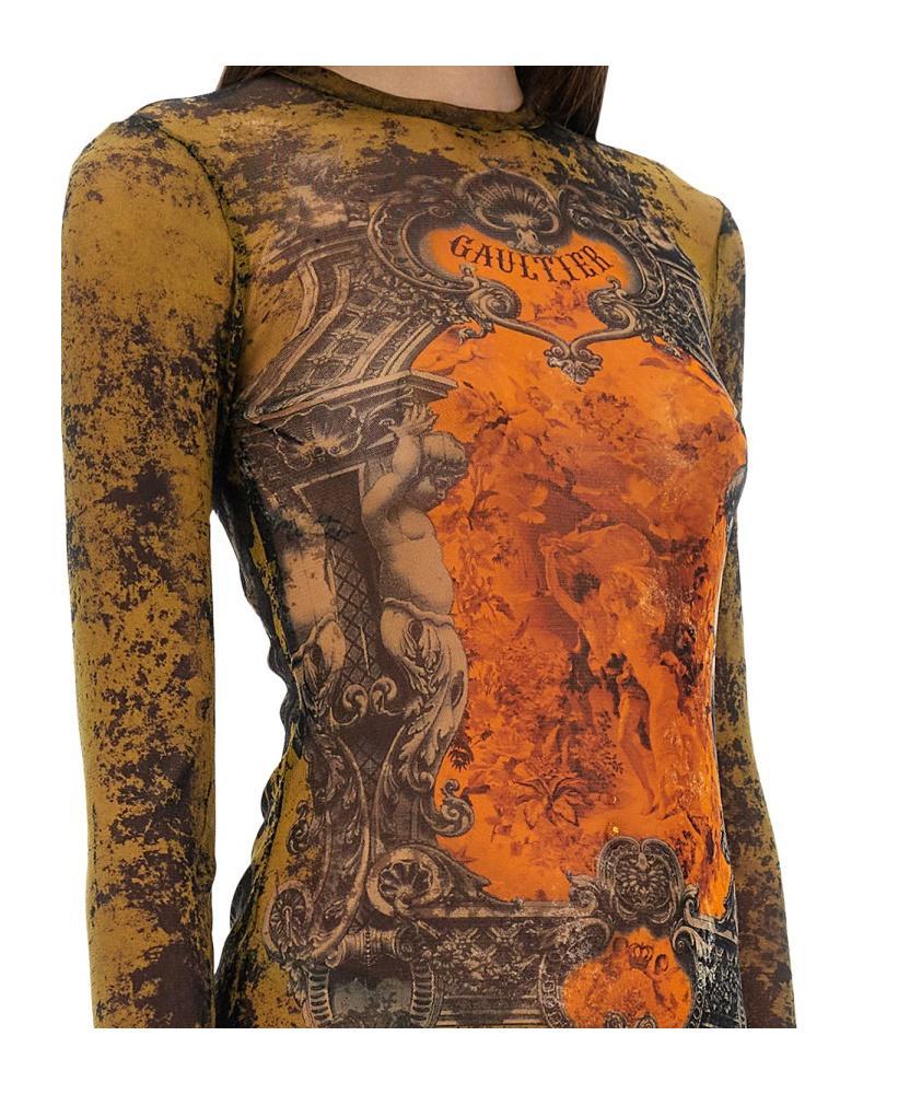 JEAN PAUL GAULTIER Graphic Print Full-length Dress With Long Sleeves In Black Product Image