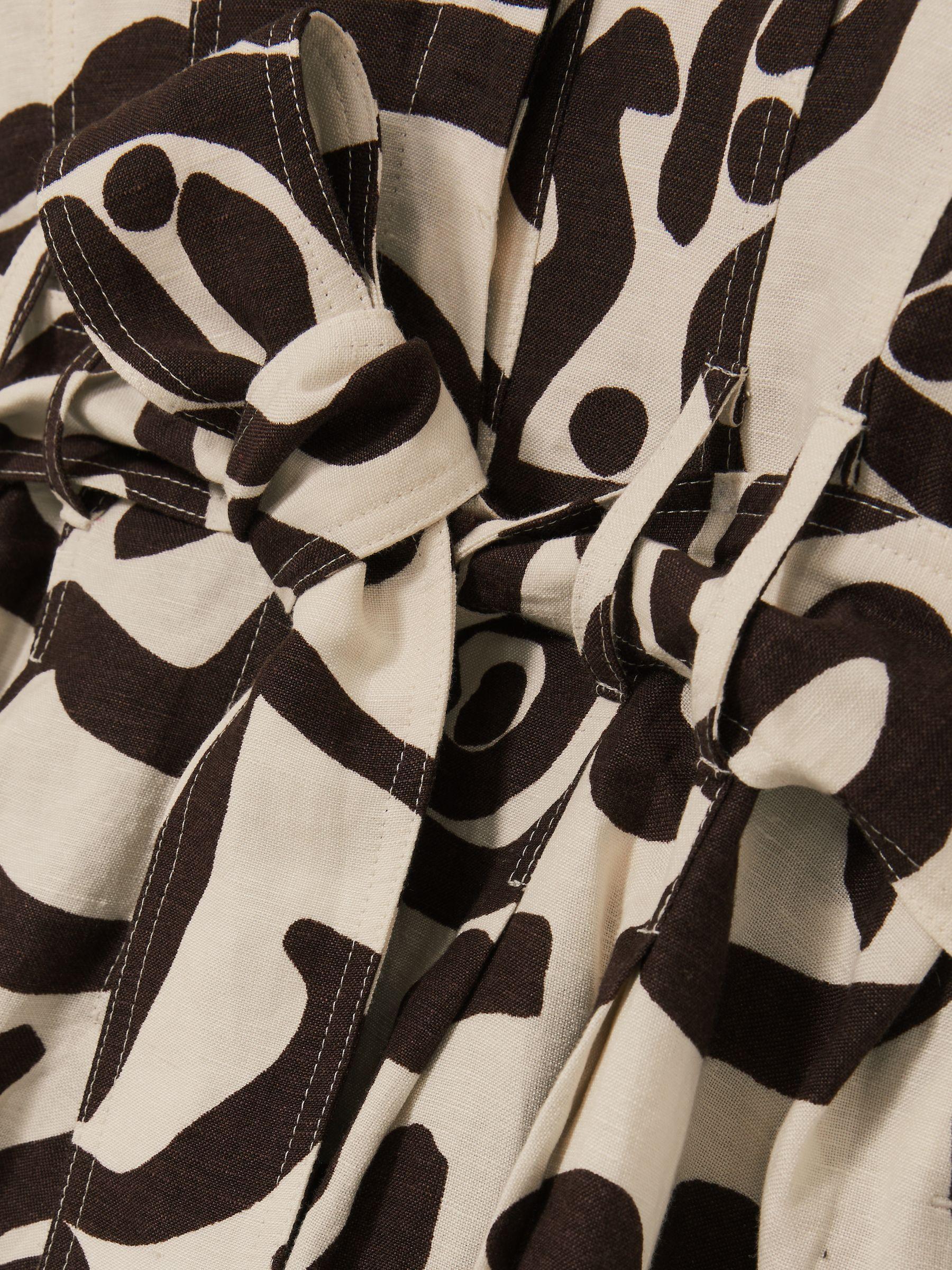 Linen Blend Printed Shirt Dress in Brown/Ivory Product Image