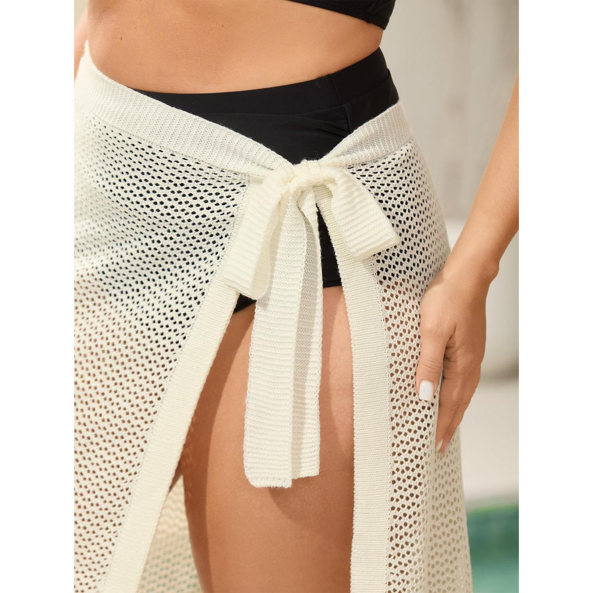 Plus Size Crochet Tie Side Wrap Sarong Cover Up Women's Swimwear Originalwhite Beach Bodycon Tie knot Curve Swim Cover Ups BloomChic 30/6X Product Image