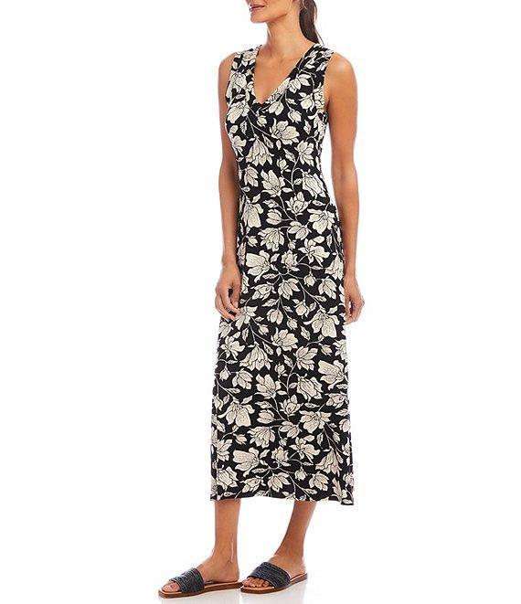 Karen Kane Petite Size Floral V-Neck Sleeveless Midi Sheath Dress Product Image