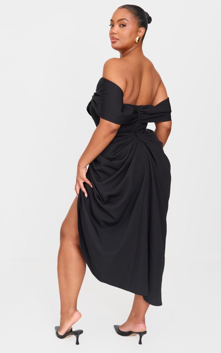 Plus Black Corset Bardot Draped Midi Dress Product Image