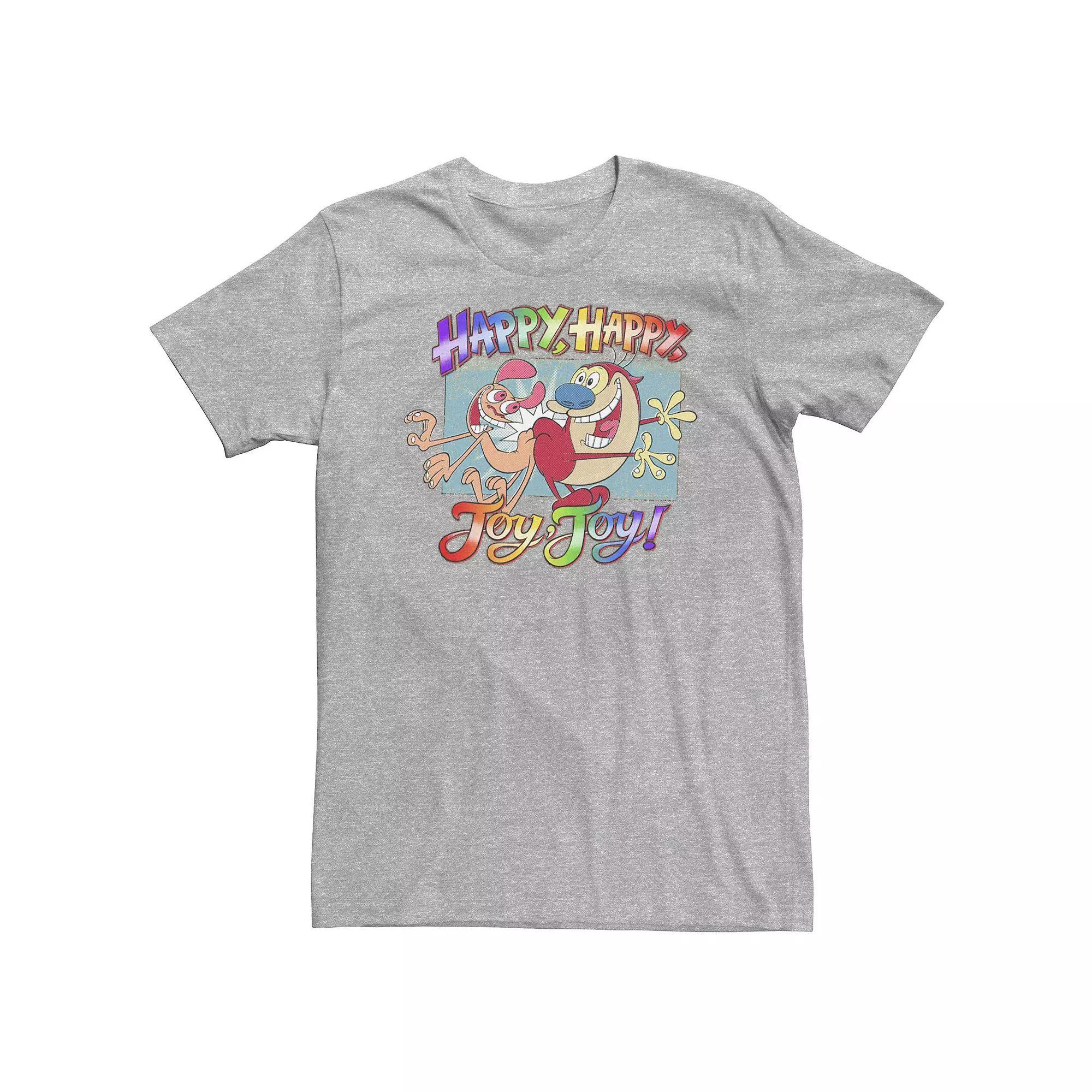 Big & Tall Ren And Stimpy Pride Happy Happy Joy Joy Rainbow Gradient Tee, Men's, Size: XXL Tall, Athletic Grey Product Image