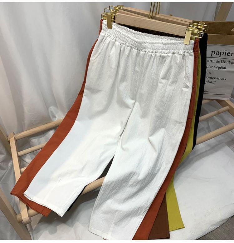 Elastic Waist Plain Cropped Tapered Pants Product Image
