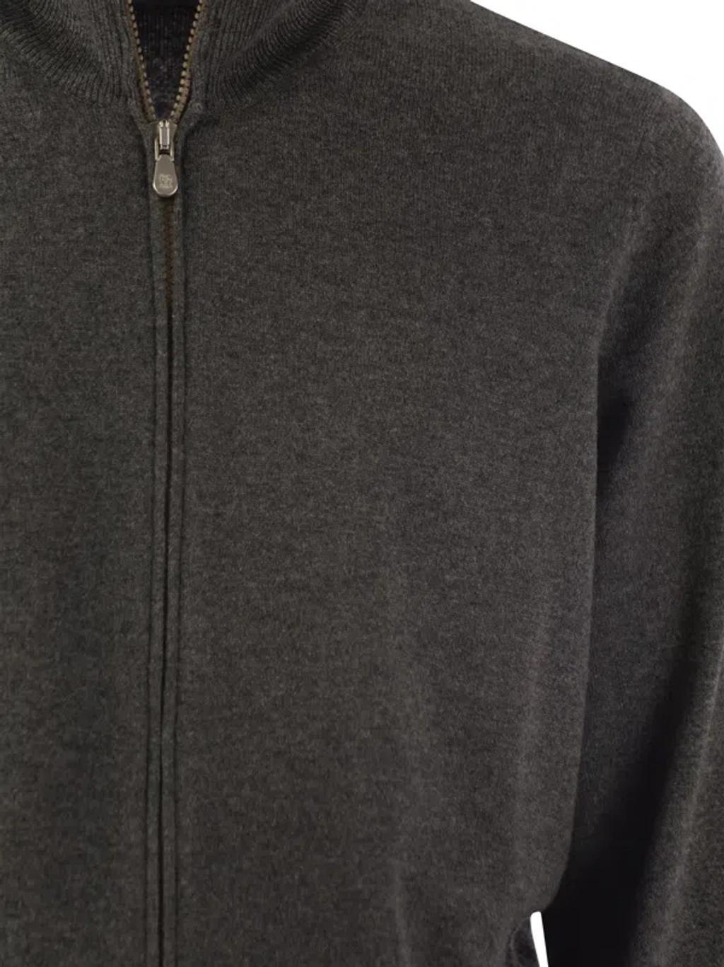 BRUNELLO CUCINELLI High-necked Cashmere Cardigan With Zip In Grey Product Image