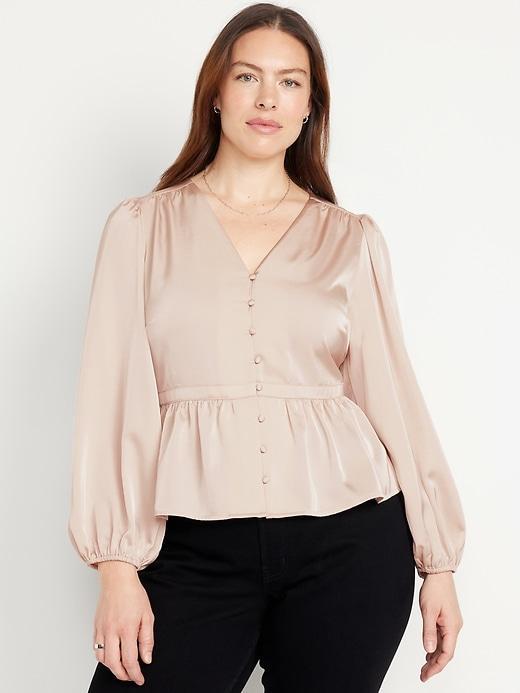 Waist-Defined Velvet Peplum Top Product Image