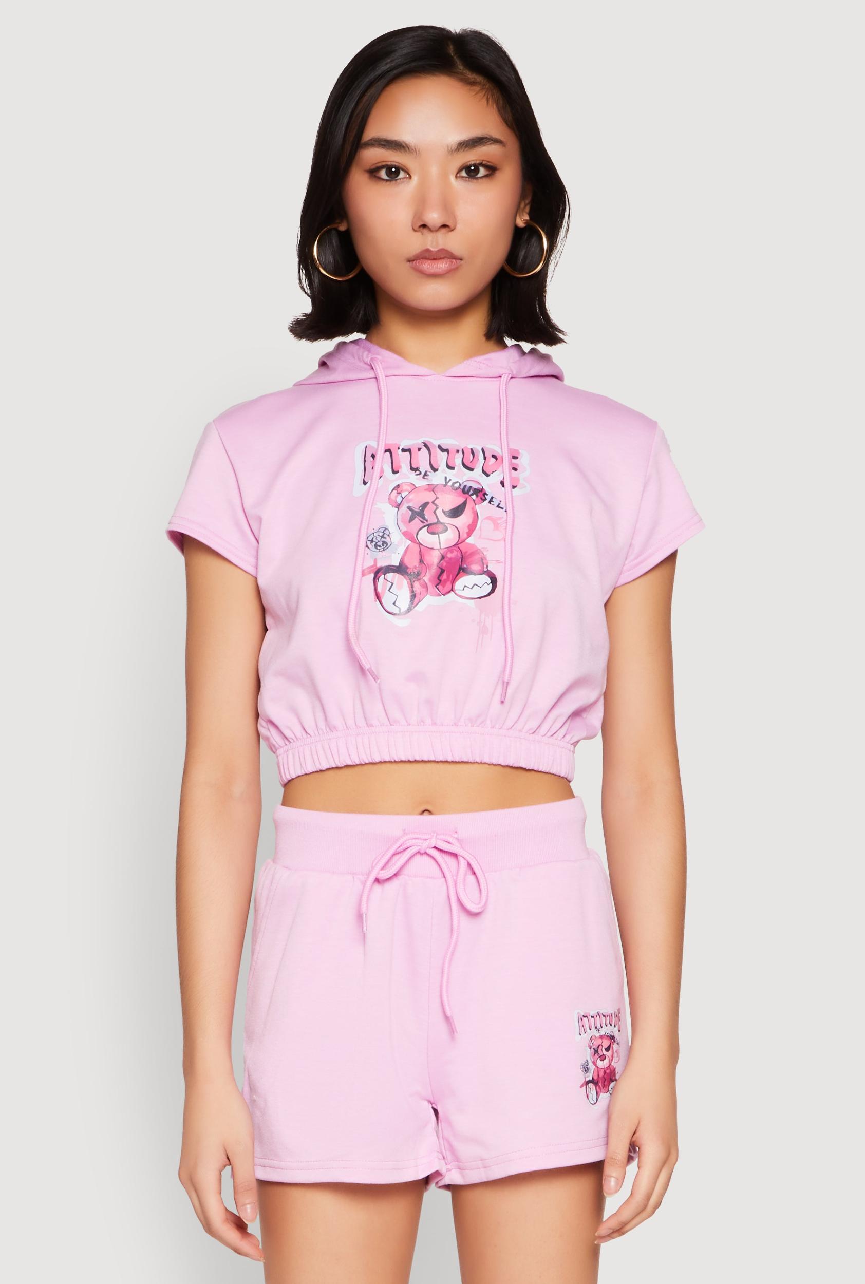 Womens French Terry Bear Graphic Cropped Hoodie Product Image
