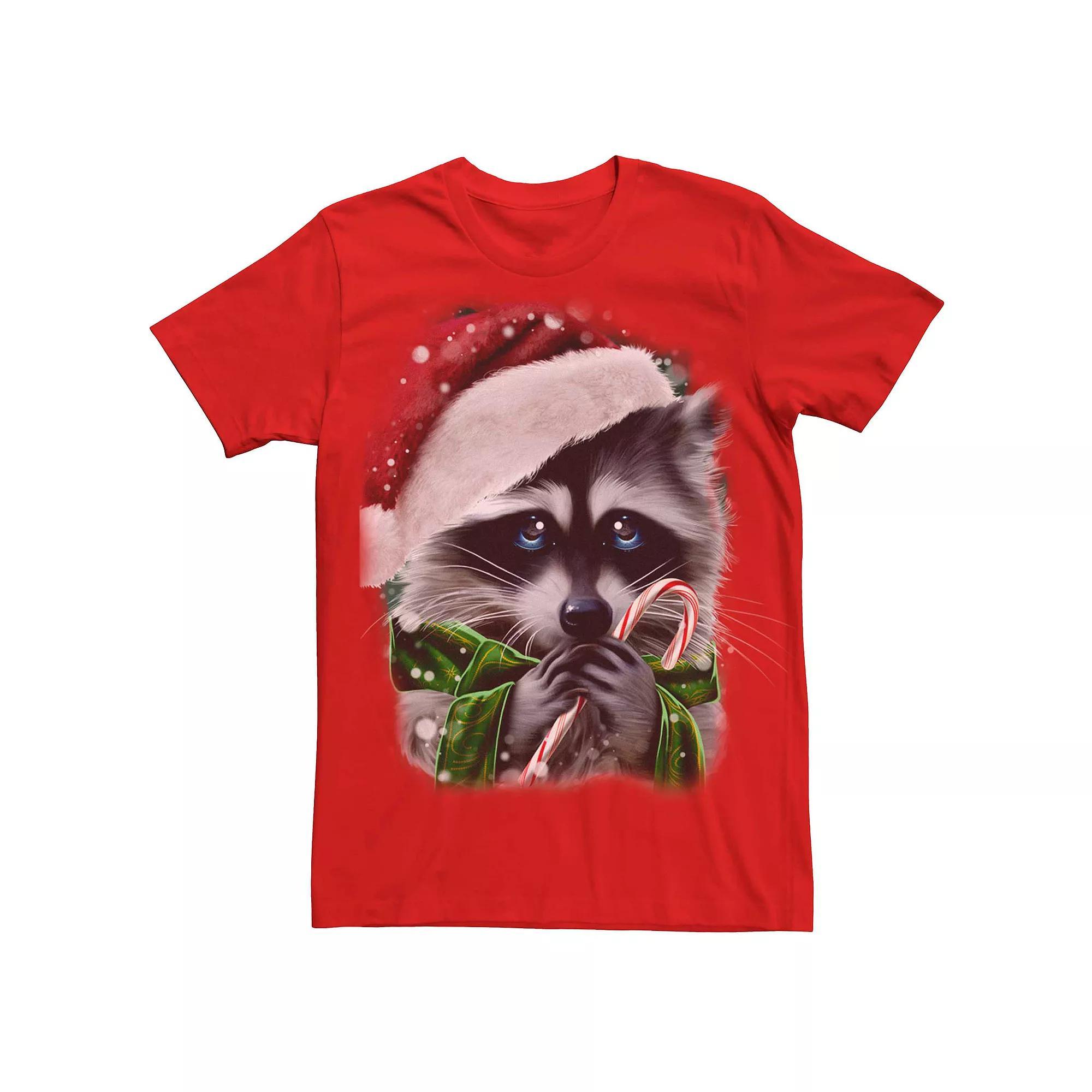 Mens Raccoon Sad Eyes Christmas Graphic Tee Product Image