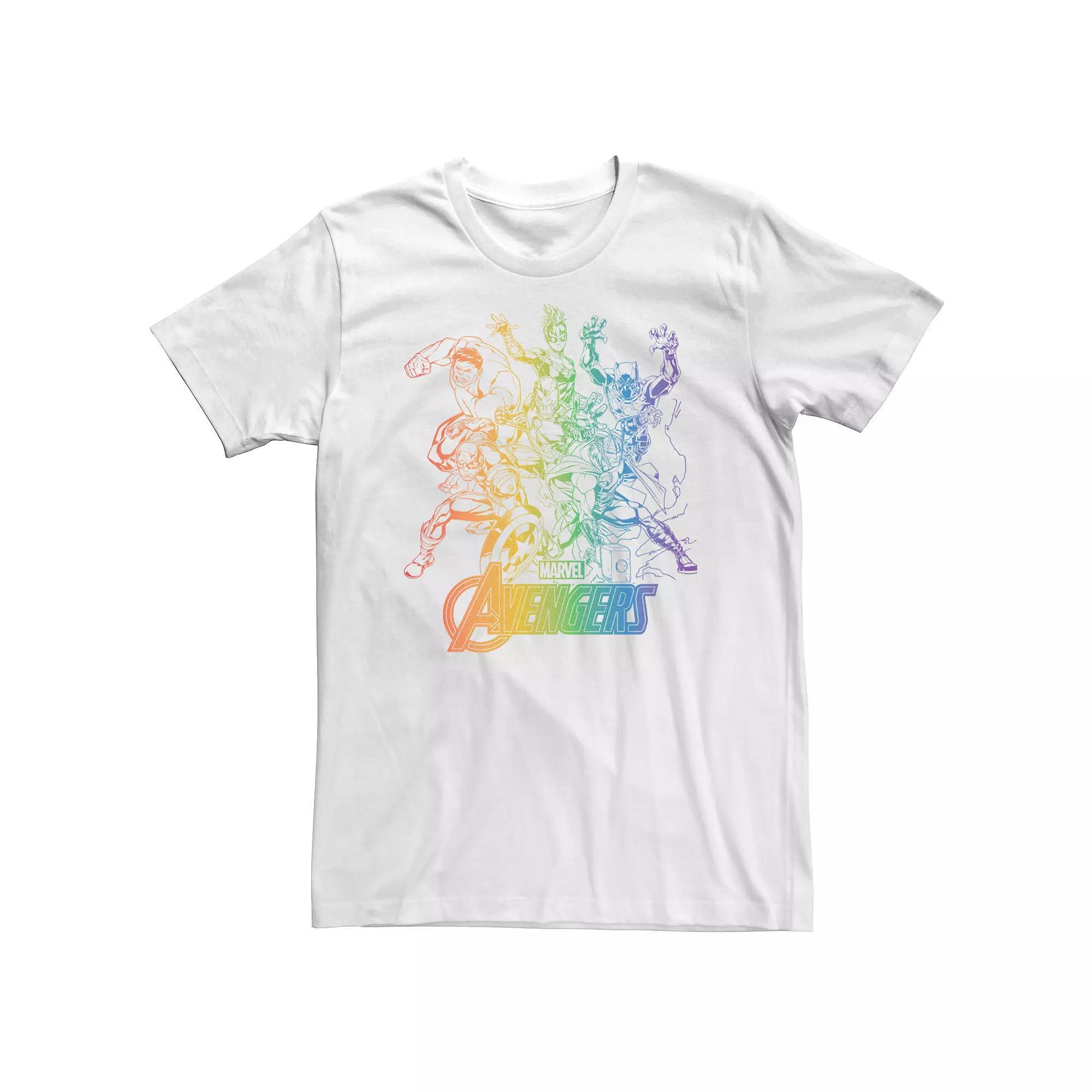 Big & Tall Marvel Avengers Pride Rainbow Gradient Outline Tee, Men's, Size: XXL Tall, White Product Image