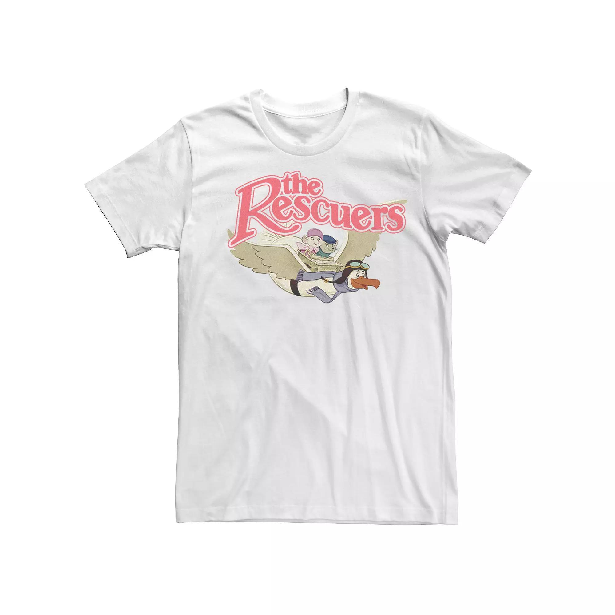 Big & Tall Disney The Rescuers Flying Distressed Classic Logo Tee, Men's, Size: 4XL Tall, White Product Image