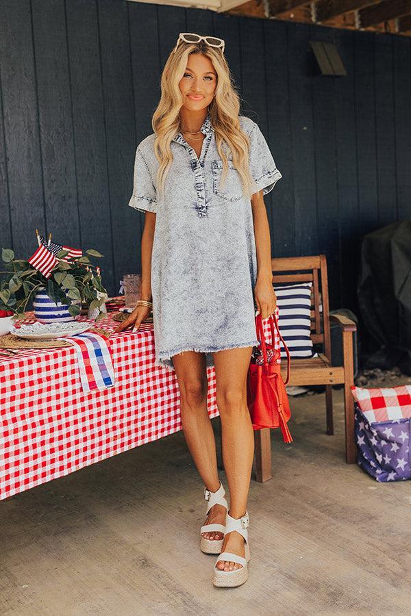Backyard BBQ Chambray Mini Dress in Medium Wash Product Image