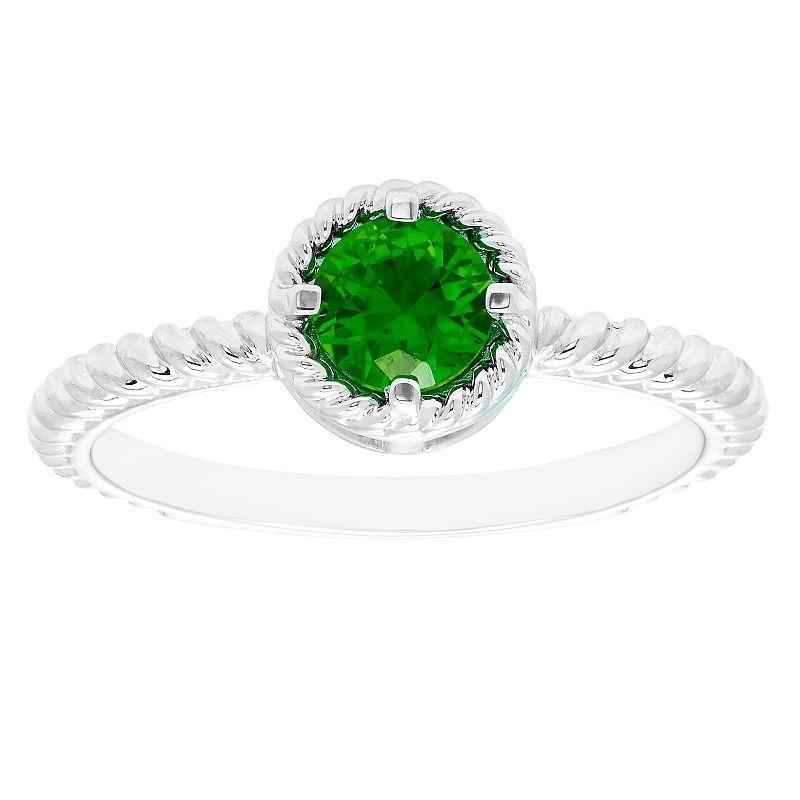 Boston Bay Diamonds Sterling Silver Lab-Grown Emerald Rope Halo Stacking Ring, Women's, Size: 5 Product Image