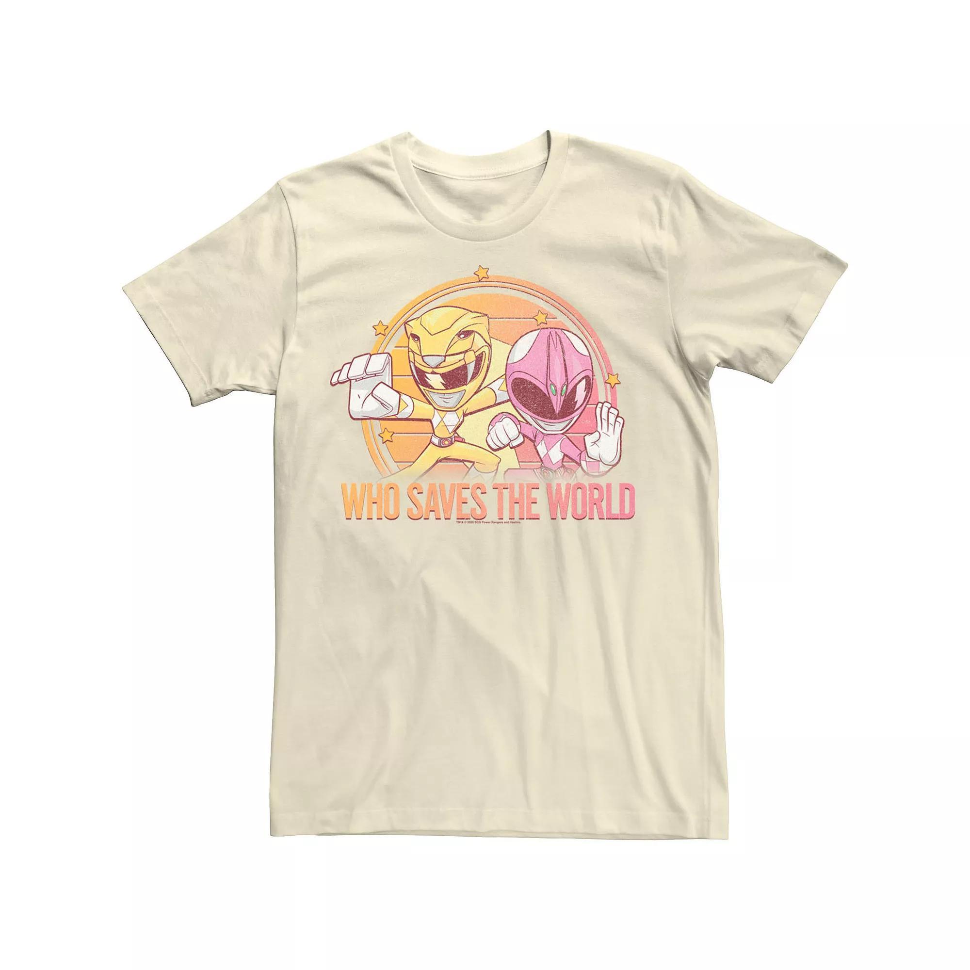 Men's Power Rangers Pink & Yellow Ranger Who Saves The World Tee, Size: 3XL, Natural Product Image