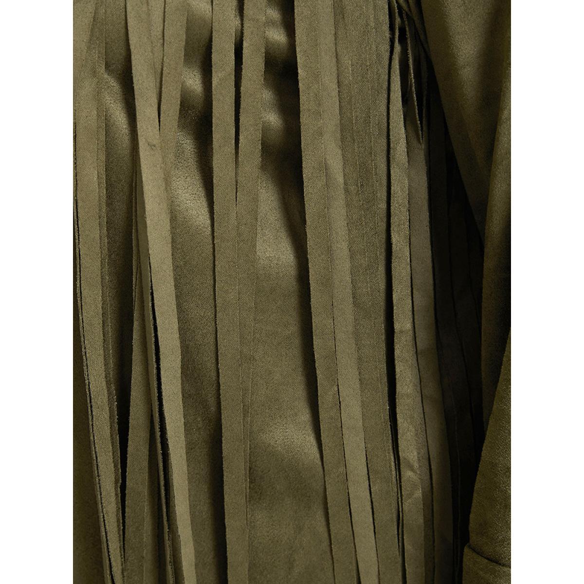 Plus Size Plain Tassel Trim Open Front Jacket Women ArmyGreen Tassels Vacation Jackets BloomChic 10/M Product Image