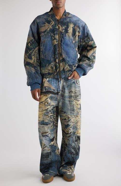 ACNE STUDIOS Print Denim Bomber Jacket In Blue Multi Product Image