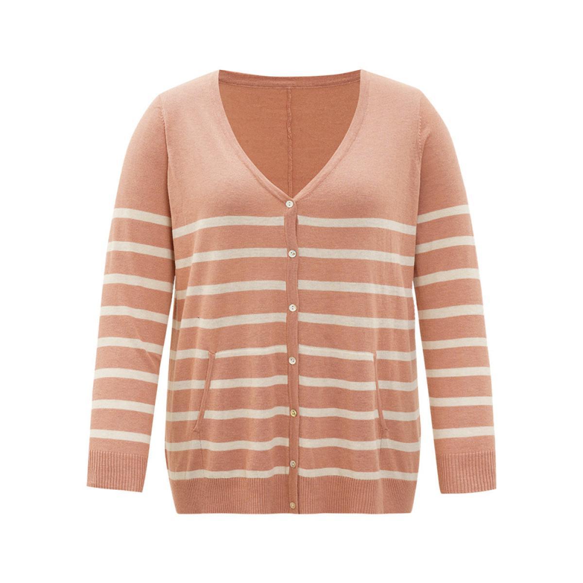 Plus Size Supersoft Essentials Striped Pocket Button Through Cardigan Crepe Women Casual Loose Long Sleeve Dailywear Cardigans BloomChic 10/M Product Image