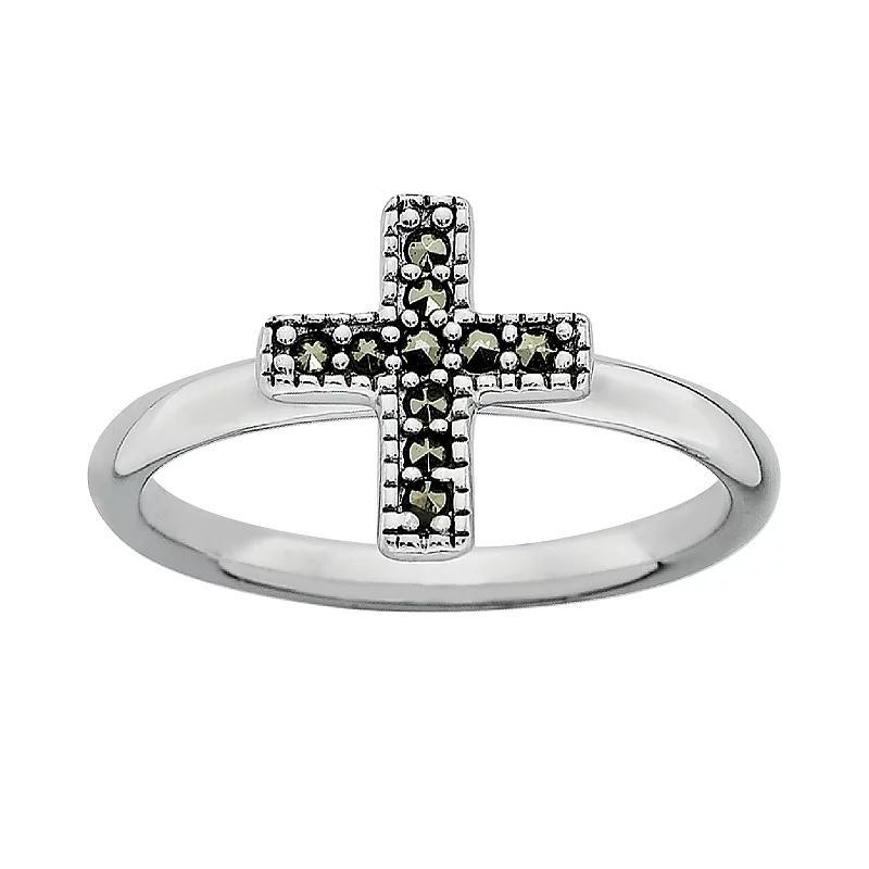Stacks & Stones Sterling Silver Marcasite Cross Stack Ring, Women's, Size: 6, Black Product Image