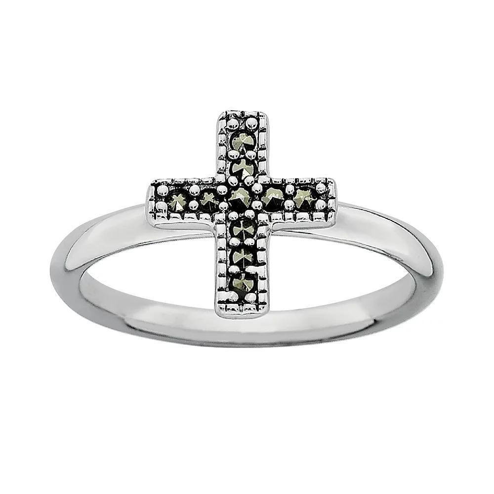 Stacks & Stones Sterling Silver Marcasite Cross Stack Ring, Women's, Size: 6, Black Product Image