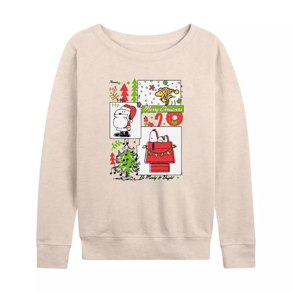 Womens Peanuts Snoopy & Woodstock Merry Christmas French Terry Long Sleeve Tee Product Image