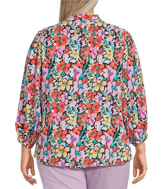 Calessa Plus Size Floral Split V-Neck 3/4 Sleeve Button Front Tunic Product Image