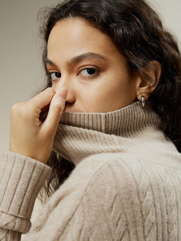 Classic Cable Knit Turtleneck Sweater Product Image