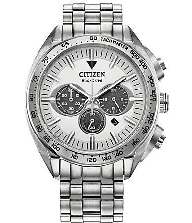 Citizen Mens Eco-Drive Carson Stainless Steel Bracelet Chronograph Watch Blue Two Tone Product Image