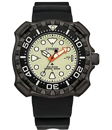 Citizen Eco-Drive Mens Promaster Super Titanium Black Rubber Strap Watch Yellow Product Image